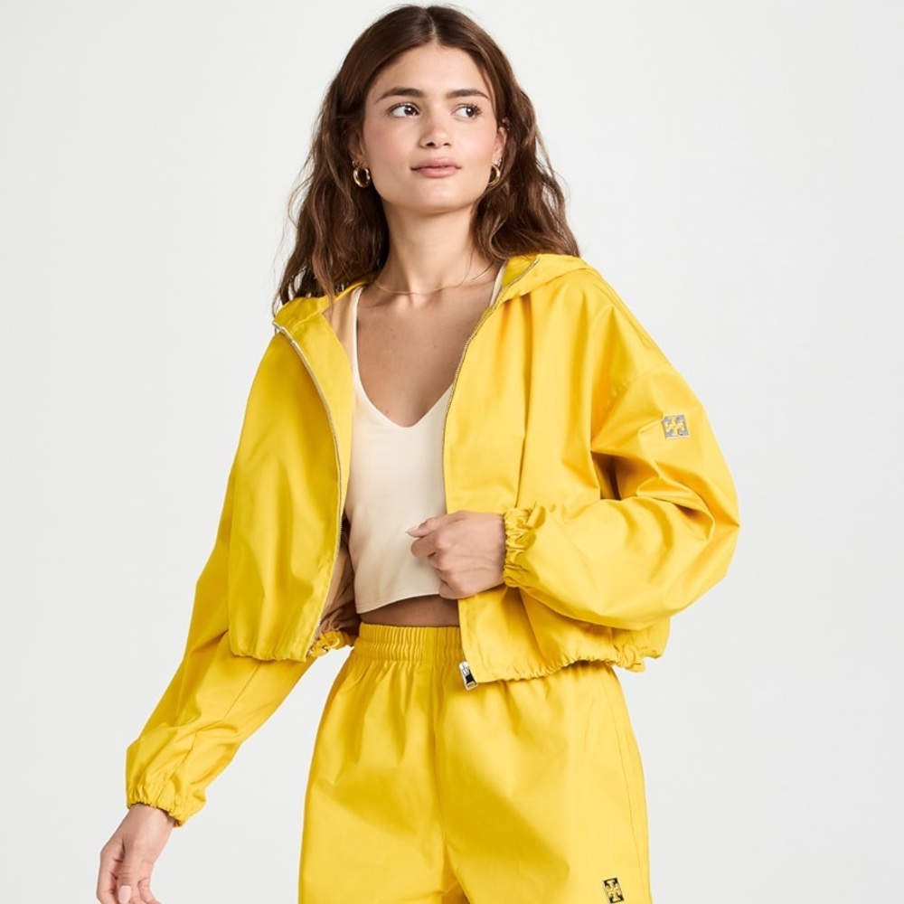 Tory Burch Tory Sport Cropped Windbreaker Jacket Yellow‎ Hooded Size Small